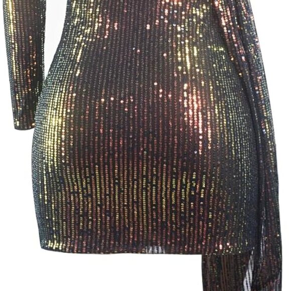 Women's Sequin Dress Glitter Mini Long Sleeve Club Party New Year - Picture 5 of 5